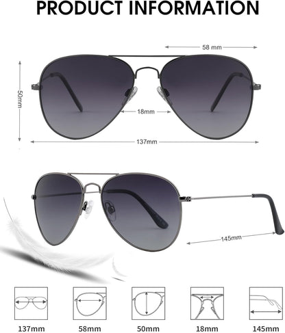 Polarized Aviator Sunglasses for Women Men, UV400 Protection Lens and Lightweight Metal Pilot Frame