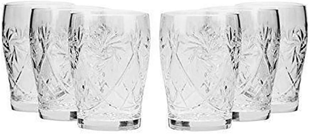 Set of 6 Neman Glassworks, 5-Oz Hand Made Vintage Russian Crystal Beverage Glasses, Mixed Drinkware Old-Fashioned Glassware, Clear