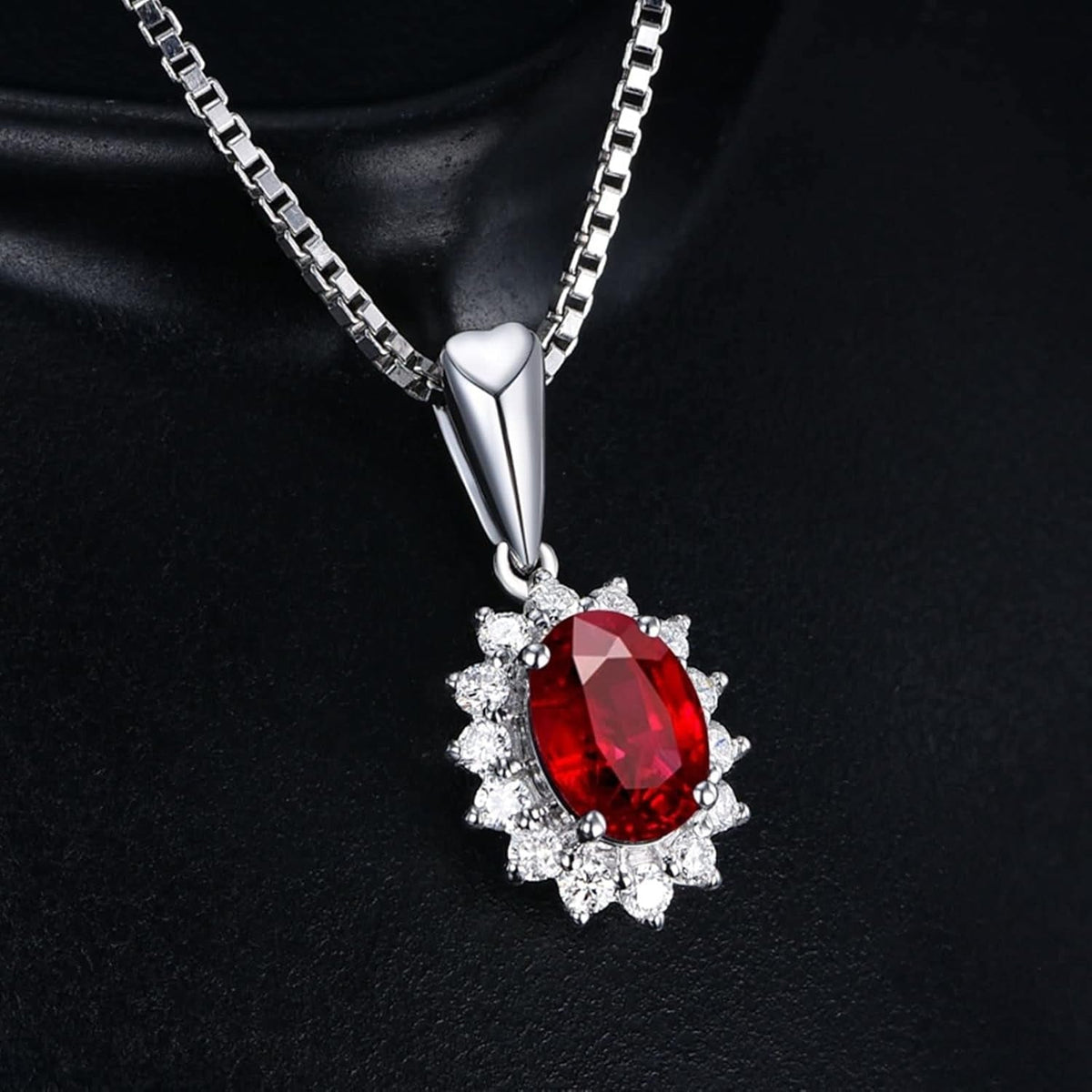 18K Real White Gold Necklaces for Women, Necklaces for Women Elegant Sunflower with Diamond and Ruby 0.55Ct 0.75Ct