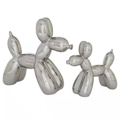 Silver Ceramic Balloon Dog Sculpture (Set of 2)