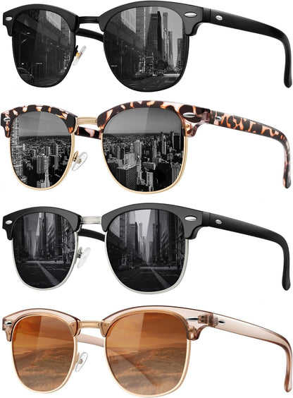 Classic Polarized Sunglasses for Men and Women Retro Style Semi Rimless Frame Sun Glasses 100% UV Protection Goggles