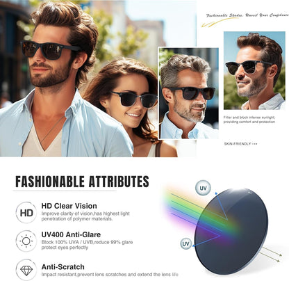 Sunglasses Men and Womens, Polarized Sunglasses for men with UV Blocking Semi-Rimless Frame for Driving & Hiking