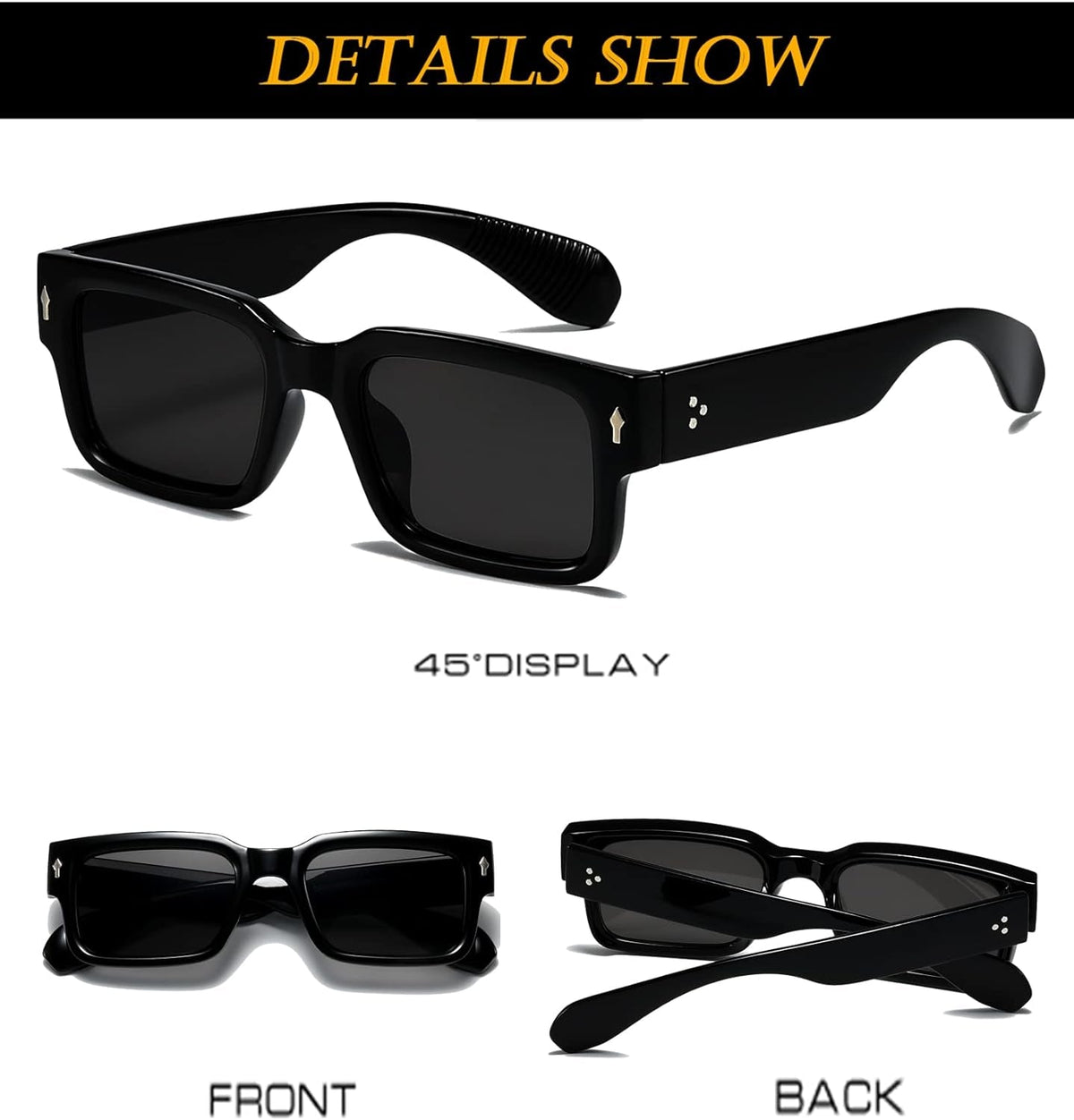 Square Frame Sunglasses for Women Men Trendy Chunky Rectangle Sun Glasses Black Shades UV400 Protection
