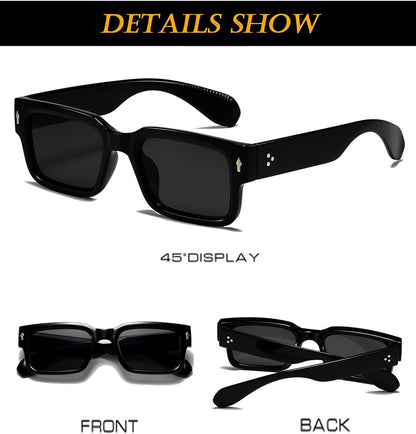 Square Frame Sunglasses for Women Men Trendy Chunky Rectangle Sun Glasses Black Shades UV400 Protection