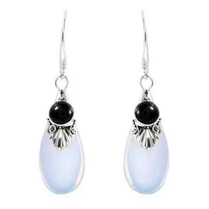 Dazzling 925 Solid Sterling Silver Natural Gemstone Amethyst Ruby & Black Sapphire Moonstone Diamond Floral Dangle Earrings Women Wedding Fine Jewelry