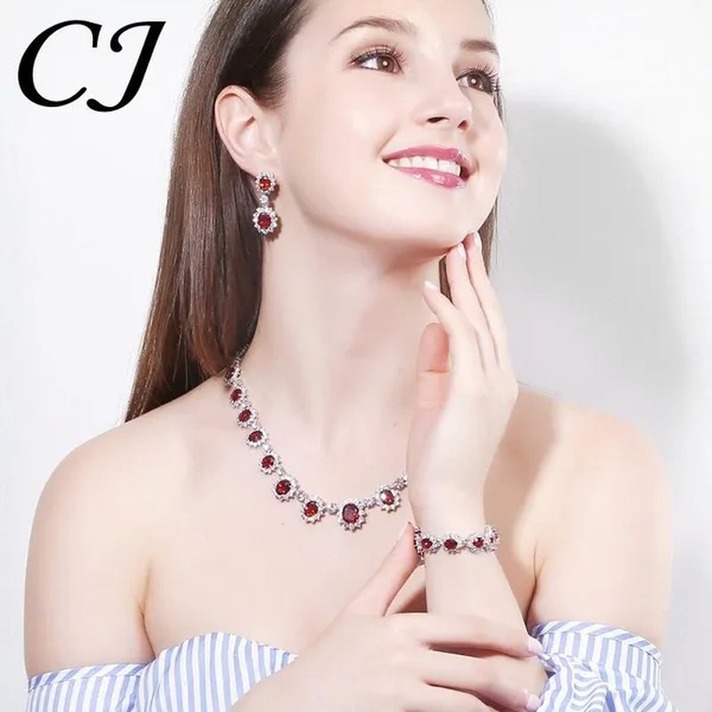 CANDICE European Style White Gold Plated Noble Green Lady Luxury Wedding Necklace Earrings Bridal Jewelry Set With AAA CZ Stone