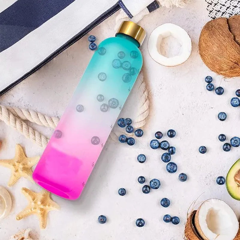 Water Bottle with Time Marker, 32oz Motivational Water Bottle, Reusable Spill-Proof Frosted Plastic Water Bottle for Gym, Sports, Travel, Fitness, School and Work