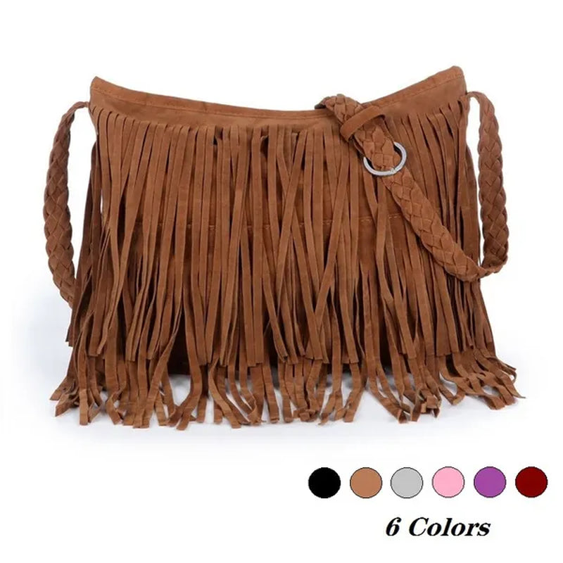 Womens Fashion Faux Suede Fringe Tassel Shoulder Bag Beach Handbags Messenger Bag（6 Colors）