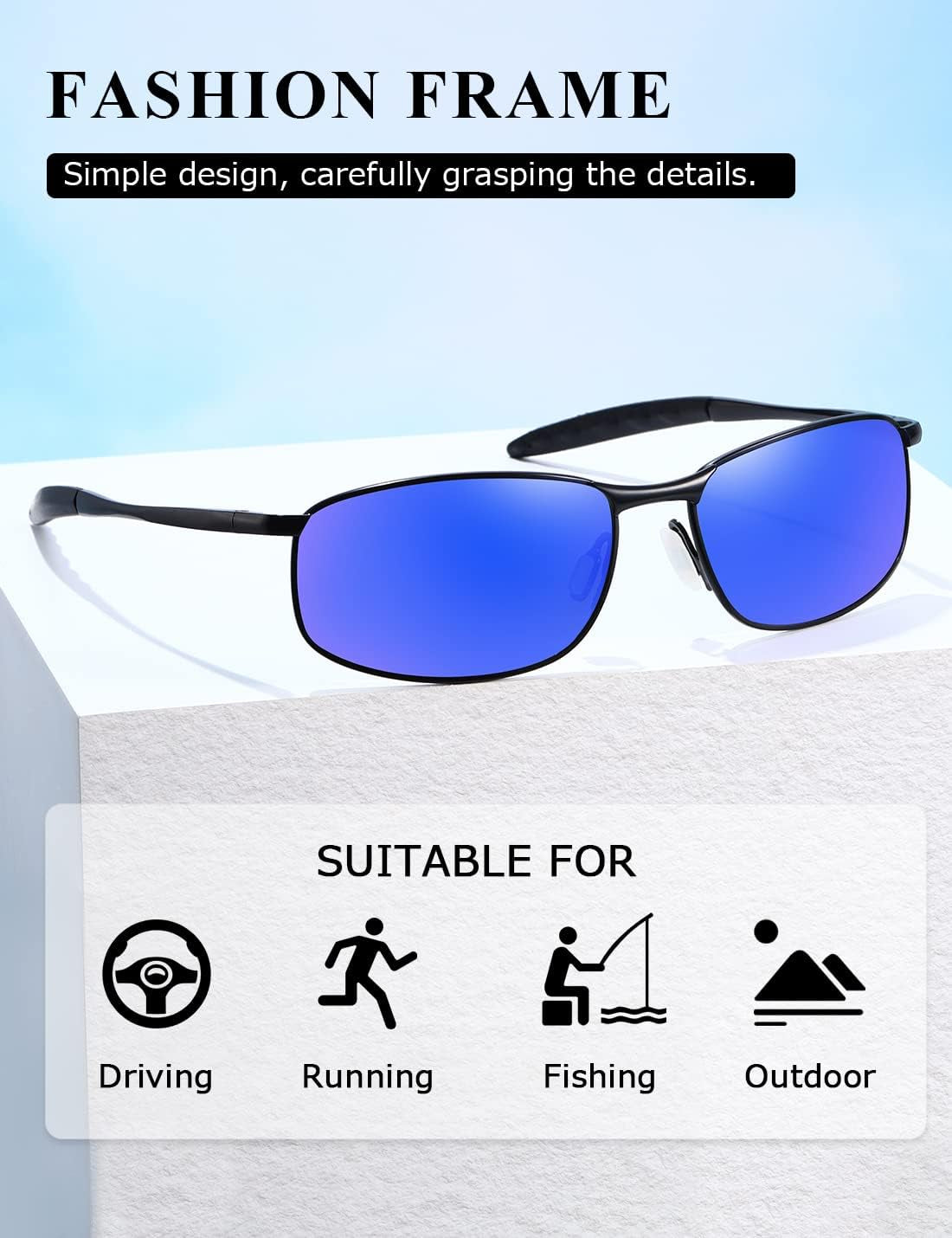 Polarized Sunglasses for Men Rectangle Metal Frame Retro Sun Glasses AE0395