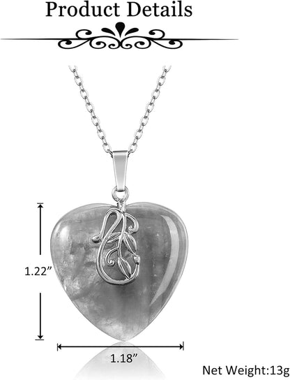 Natural Healing Crystal Love Heart Pendant Necklace Reiki Gemstone Quartz Stone Necklace Women Jewelry Anniversary Valentine'S Birthday Gift for Mother, Girlfriend