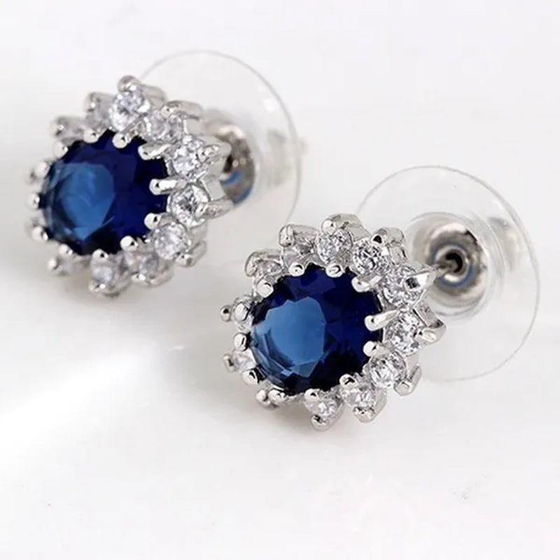 Fashion Silver Filled Blue Sapphire Crystal Christmas Jewelry Sets Snowflake Necklace Earrings
