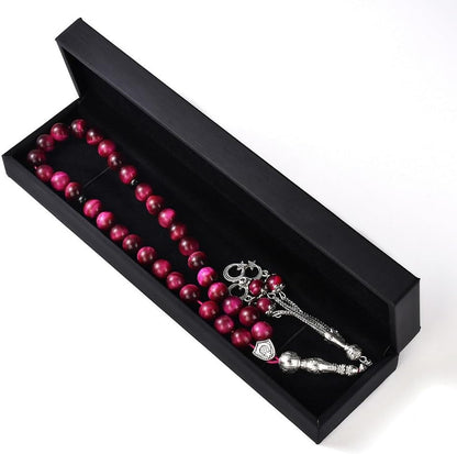 Tasbih Prayer Beads 33 Pink Tiger Eye Stone (33 Beads - 10 Mm) - Masbaha Muslim Rosary - Zikr, Dhikr Subha - Chapelet - Tasbeeh - Islamic Gifts for Women - Handmade Sibha - Eid Gifts