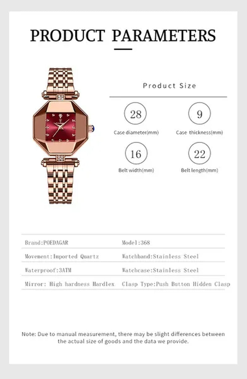 POEDAGAR Rose Gold Fashion Women Watch Stainless Stain Waterproof Ladies Quartz Watches Luxury Female Wristwatch