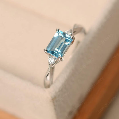 LUO 925 Sterling Silver Emerald Cut 7X5 MM Gemstone Ring East West Dainty Promise Ring for Women