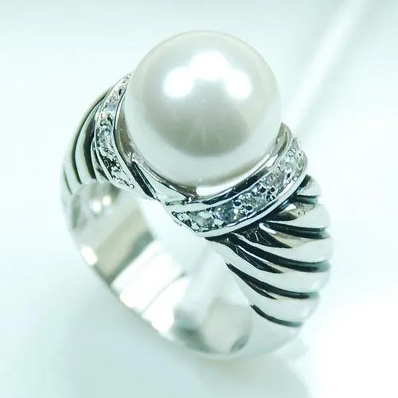 White Pearl White Topaz 925 Sterling Silver Fashion Ring Size 6 7 8 9 10 F709