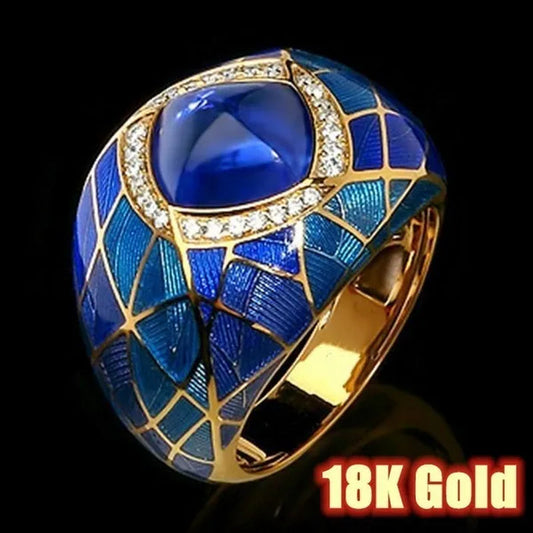 Fashion 925 Sterling Silver 18K Gold Sapphire Ruby Diamond Ring Anniversary Gift Engagement Bridal Wedding Rings Jewelry