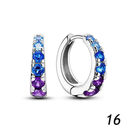 New 925 Sterling Silver Sparkling Two-Tone Zircon Stud Earrings European Fashion Women's Jewelry Earrings