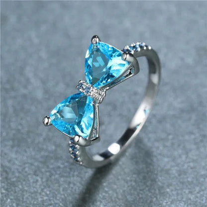 Fashion Women Girl Garnet Red Ruby Bow Ring 18K White Gold Bride Princess Wedding Engagement Jewelry Gifts
