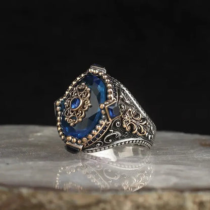 Aqua Blue Stone 925 Sterling Silver Ring Fine Jewelry Fashion Rings For Men Gift For Him