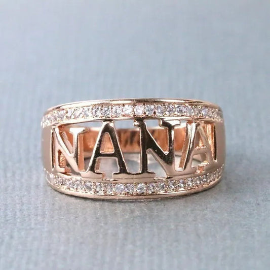 Gift Delicate Nana Ring Brass Cubic Zirconia Diamond Jewelry Grandmother Christmas Gift Birthday Gift