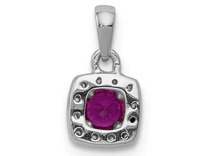 1/5 Carat (ctw) Natural Ruby Halo Pendant Necklace in 14K White Gold with Diamonds and Chain
