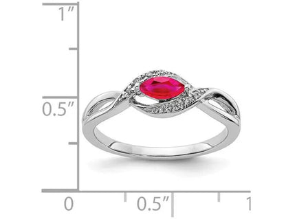 1/3 Carat (ctw) Natural Marquise Cut Ruby Ring in 14K White Gold with Accent Diamonds