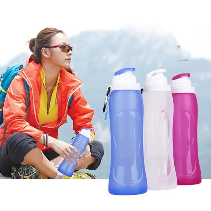 Silicone sports water bottle can be folded silicone water bag convenient travel water cup outdoor folding water bottle