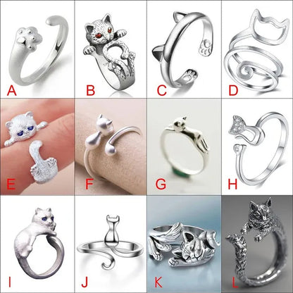 1Pcs Cute Cat Kitten Ring Animal Opening Ring Cocktail Party Women Cute Pet Adjustable Rings Anniversary Jewelry Gift