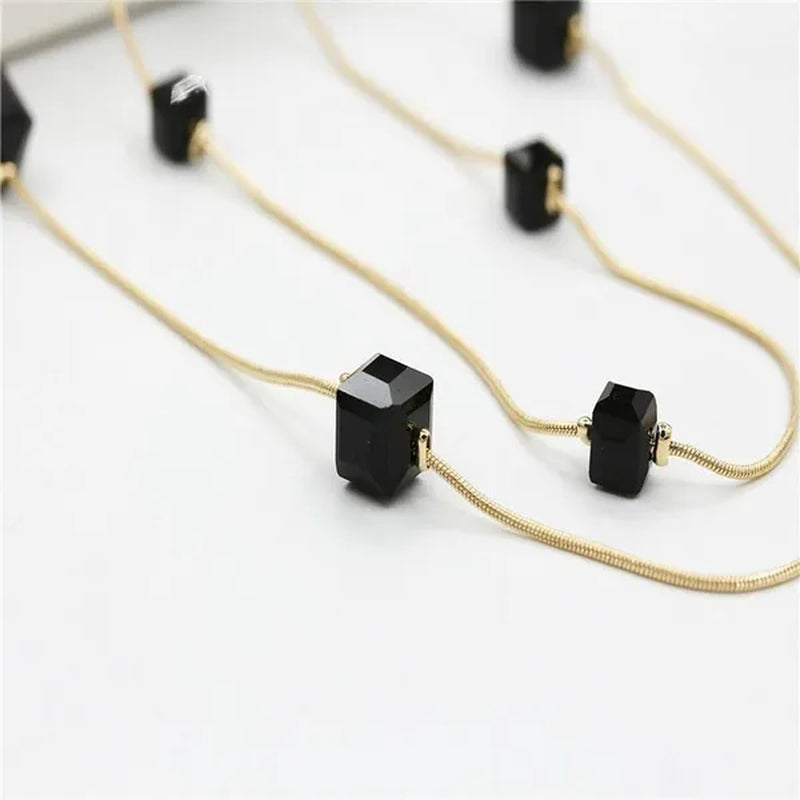 Women's Square Long Chain Sweater Necklace Fashion Double Long Tassel Necklace