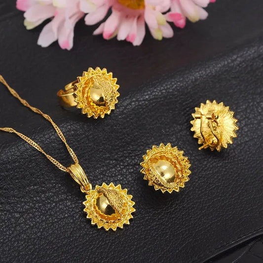Ethiopian Gold Color Necklace Pendant Earrings Ring Habesha Wedding Eritrea Africa Arab Gift
