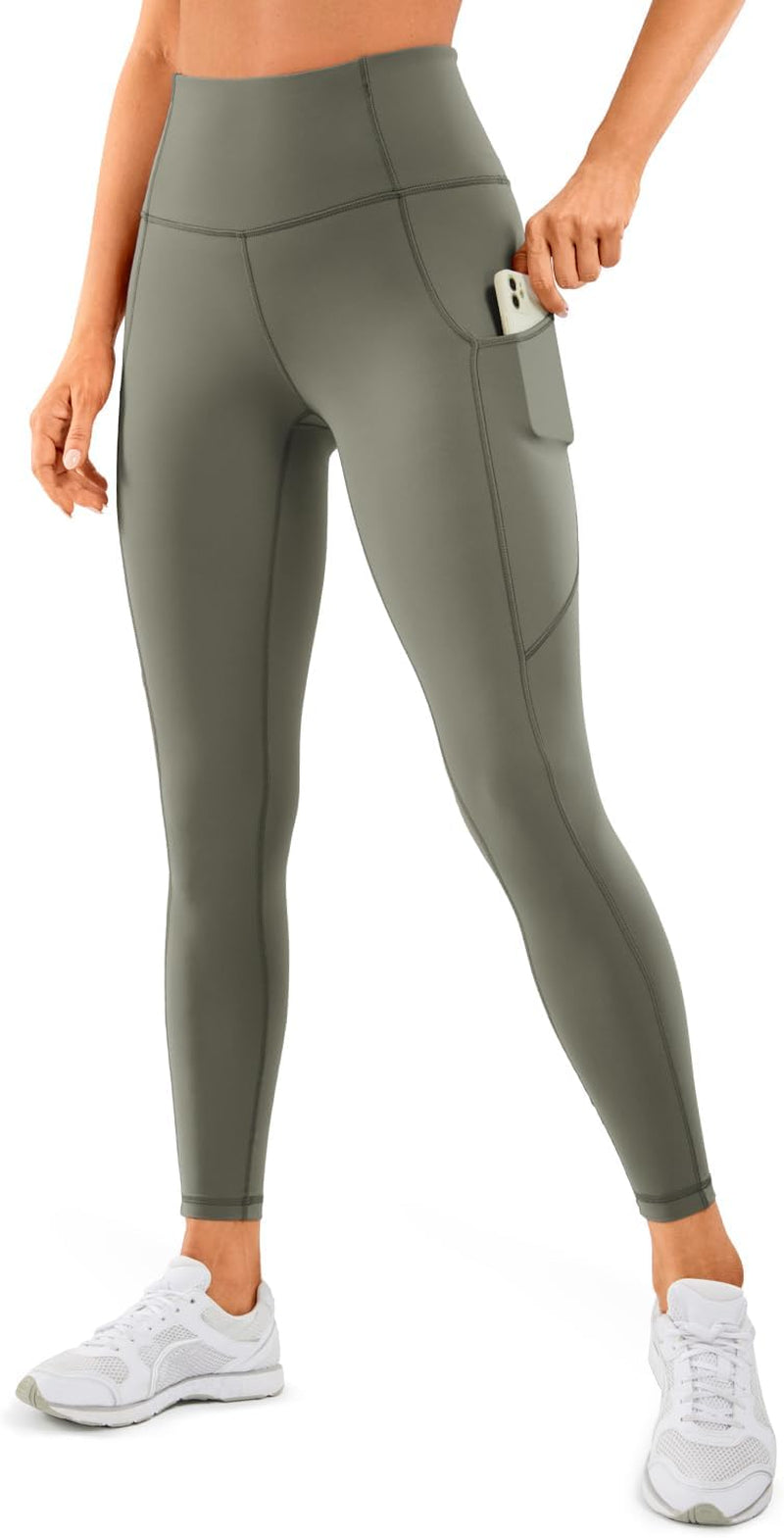 Women'S Naked Feeling Workout Leggings 25 Inches - High Waisted Yoga Pants with Side Pockets Running Tights