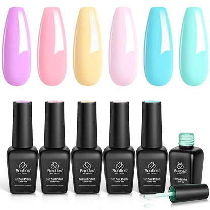 Beetles Pastel Gel Nail Polish,6 Colors Macaron Pink Blue Green Yellow Purple Soft Pastel Gel Polish Soak Off Uv Gel Manicure Spring Gel Polish Nail Art Design DIY Home Salon Gift for Women Girl