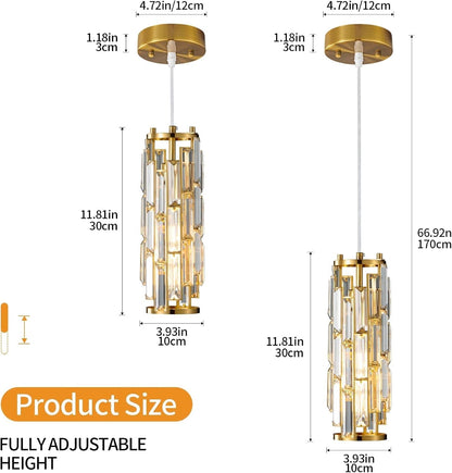 Pendant Lighting Modern Pendant Light, Mini Crystal Chandeliers,Adjustable Pendant Light Fixture for Kitchen Island Dinning Room Bedroom (Gold, 1-Light)