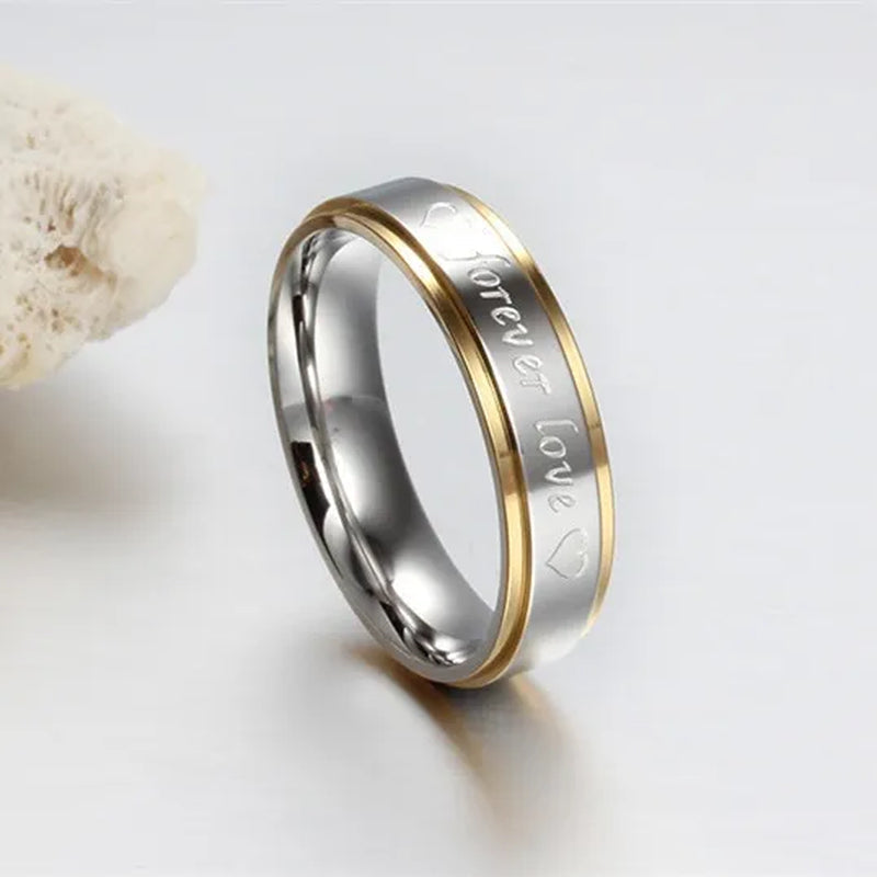 Stainless Steel "forever love" Gold Edged Ring Wedding Band Men/Women's Fashion Jewelry Size 6-13