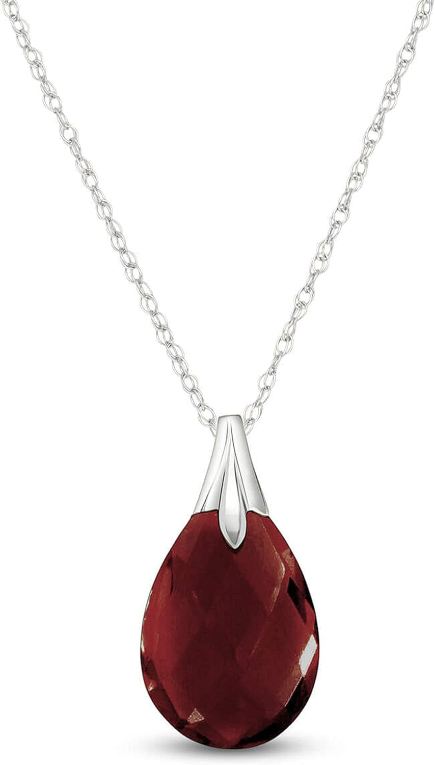 9K White Gold Garnet Teardrop Shape Pendant Necklace, Natural AAA Briolette Cut, 18-24 Inches