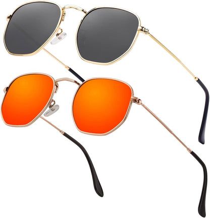 Hipster Hexagonal Polarized Sunglasses Men Women Geometric Square Small Vintage Metal Frame Retro Shade Glasses