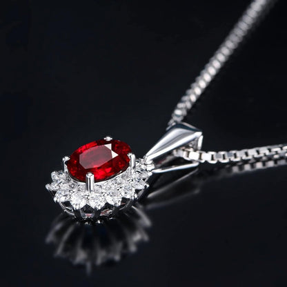 18K Real White Gold Necklaces for Women, Necklaces for Women Elegant Sunflower with Diamond and Ruby 0.55Ct 0.75Ct