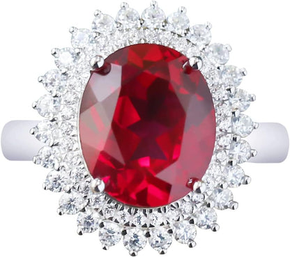 925 Sterling Silver Created Ruby Red Gemstone Index and Mid Finger Cocktail Vintage Ring for Women Oval Shape