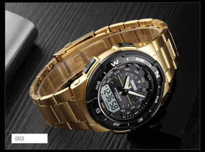 Fashion SKMEI 1370 Men's Digital Watch Outdoor Sports Waterproof Male Business Watches Golden Stainless Steel Wristwatch