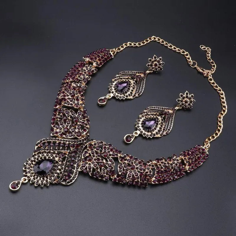 Luxury Women's Elegant Austrian Crystal Statement Necklace Earrings Bridal Party Jewelry Set For Wedding Dress