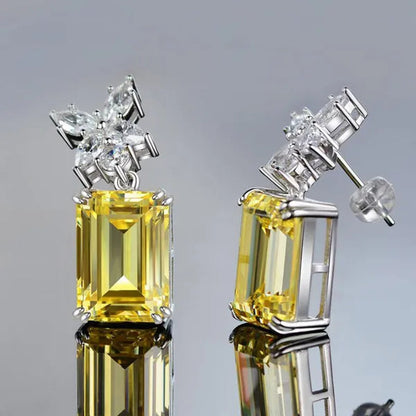 1 Pair Yellow Crystal Earrings Citrine Drop Earrings for Women Bridal Wedding Party Jewelry Valentine's Day Gift