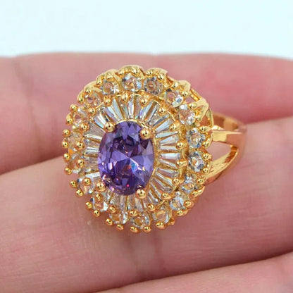 Women Luxury Purple Cubic Zirconia CZ Wedding Ring Jewelry