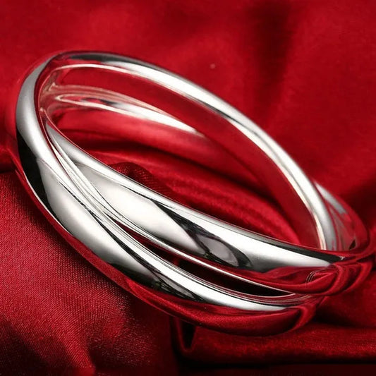 2019 New Pure 925 Sterling Silver Two Round Circle Bracelets Bangles Women Men Fashion Jewelry Gift