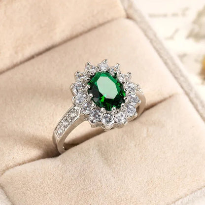 Lady Jewelry 3.26ct Emerald Diamond White Gold Ring Size6 7 8 9 10