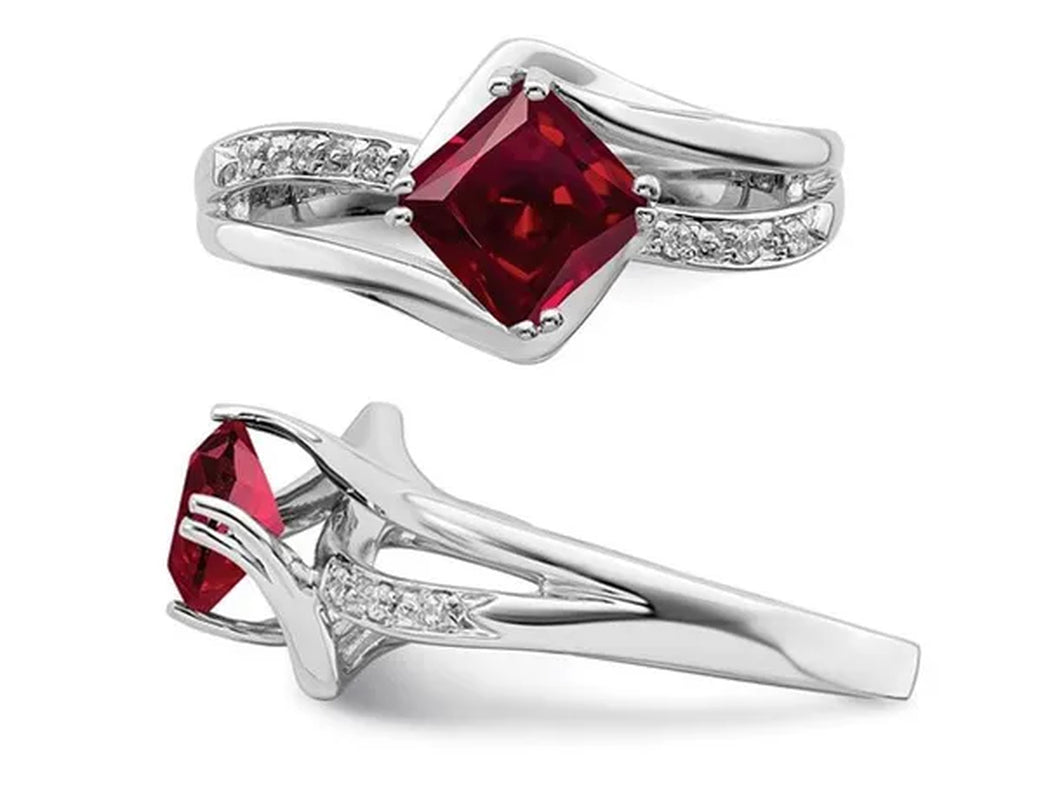 1.25 Carat (ctw) Lab Created Ruby Ring in 14K White Gold with Accent Diamonds