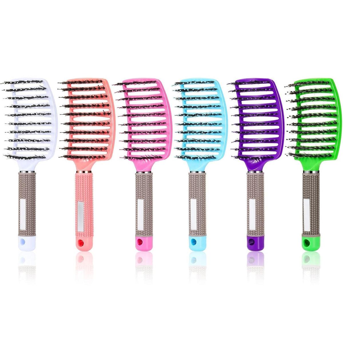6 Pack Boar Bristle Hair Brushes Curved and Vented Hairbrush Detangler Curved Hair Brushes for Women Detangling Comb for Men Long Wet Dry Thick Curly Blowing Hair Accessories, 6 Colors