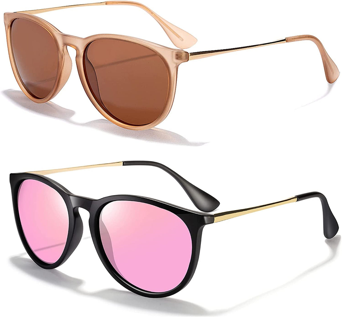 Sunglasses Womens Men Polarized UV Protection Trendy Vintage Retro Round Mirrored Lens Sunglasses For Women