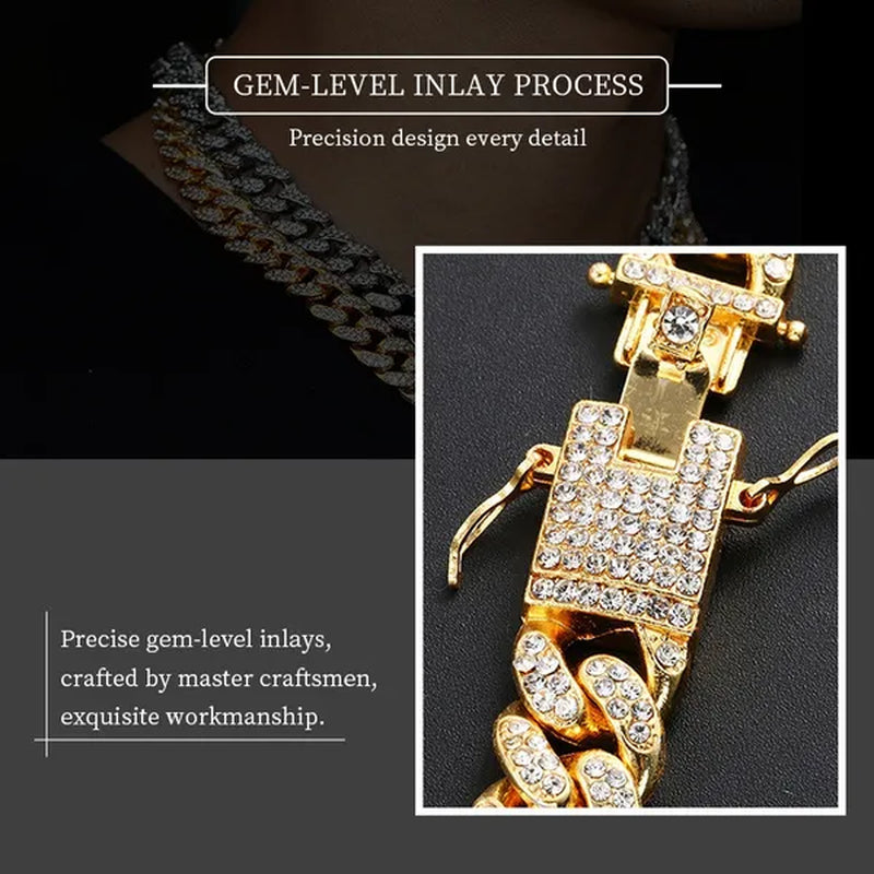 Fashion Hip Hop Iced Out Diamond Full Miami Curb Cuban Chain CZ Bling Rapper Necklaces for Women Men Jewelry