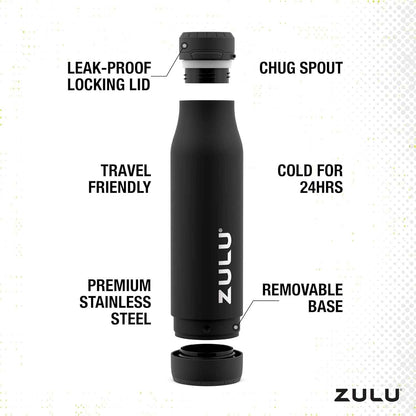 Ace Vacuum Insulated Stainless Steel Water Bottle with Chug Spout, Leak-Proof Locking Lid and Removable Base for School, Backpack, Sports, Gym, Travel