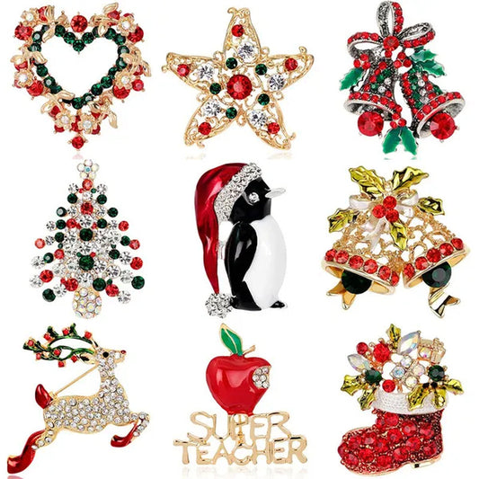 NEW Christmas Brooch Diamond Christmas Boots Snowflake Socks Brooch Cartoon Badge Christmas Gift
